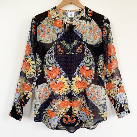 CAbi Tops - CAbi Sheer Floral Amour Button Down Long Sleeve Top